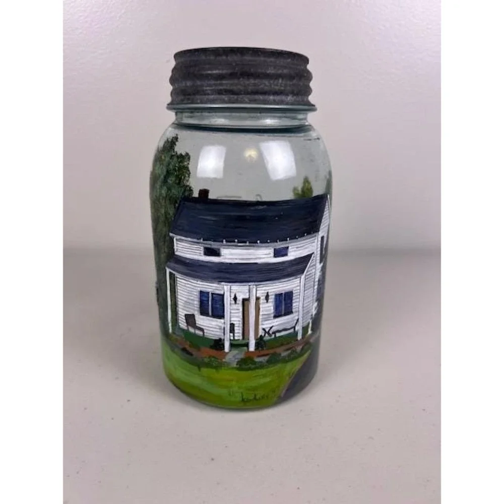 Vintage Atlas Strong Shoulder Mason Jar Hand Painted Farmhouse Folk Art‎ 1997